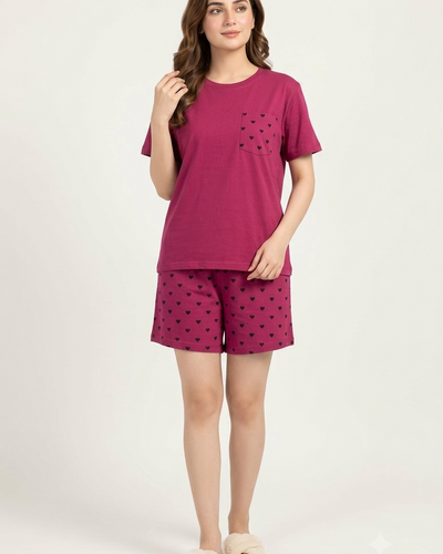 Berry Heart Print Shorts Set