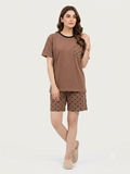 Mocha Heart Print Shorts Set