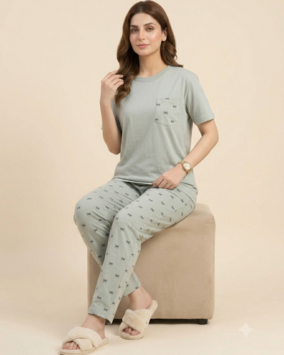 Sage Bow Print Lounge Set